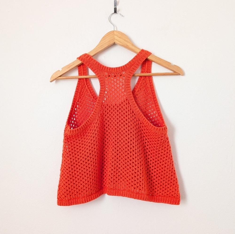 Rebecca Taylor Orange Open Crochet Knit Scoop Neck Cropped Coverup Tank Top - Picture 4 of 4